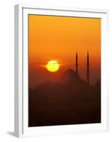 Silhouette of the Faith Mosque at Sunset, Istanbul, Turkey-Ali Kabas-Framed Premium Photographic Print