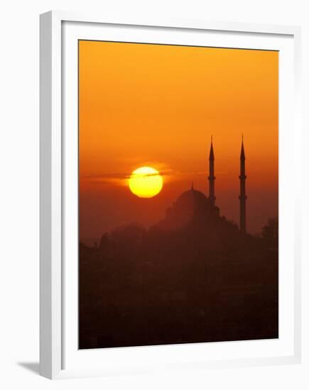 Silhouette of the Faith Mosque at Sunset, Istanbul, Turkey-Ali Kabas-Framed Premium Photographic Print