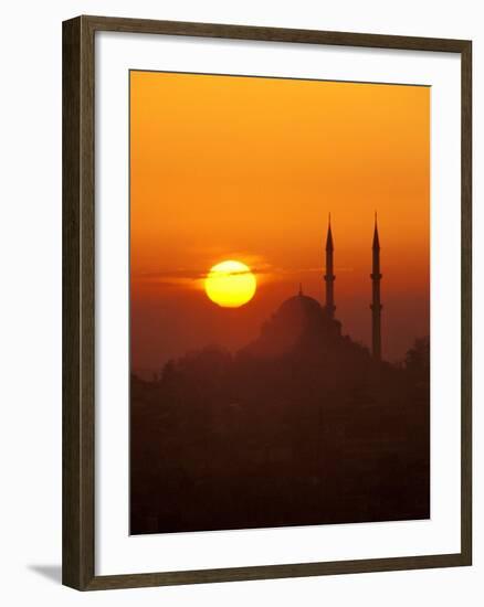 Silhouette of the Faith Mosque at Sunset, Istanbul, Turkey-Ali Kabas-Framed Premium Photographic Print