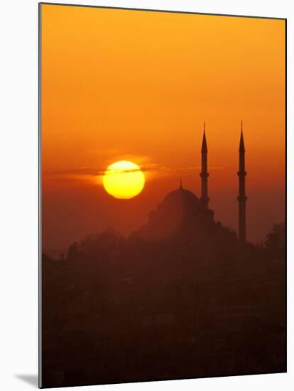 Silhouette of the Faith Mosque at Sunset, Istanbul, Turkey-Ali Kabas-Mounted Premium Photographic Print