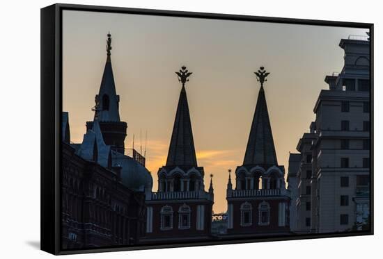 Silhouette of the History Museum and Resurrection Gate on Red Square at Sunset-Michael-Framed Stretched Canvas