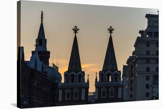Silhouette of the History Museum and Resurrection Gate on Red Square at Sunset-Michael-Stretched Canvas