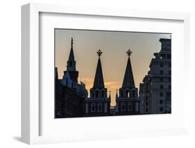 Silhouette of the History Museum and Resurrection Gate on Red Square at Sunset-Michael-Framed Photographic Print