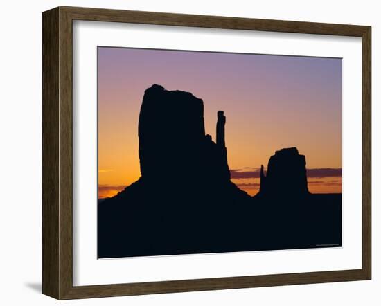 Silhouette of the Mittens at Sunrise, Monument Valley, Utah, USA-Jean Brooks-Framed Photographic Print