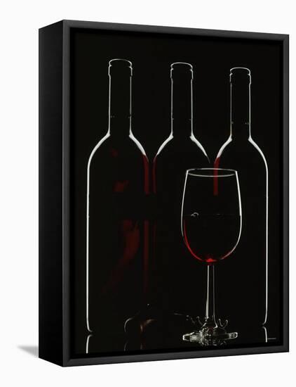 Silhouette of Three Red Wine Bottles and One Red Wine Glass-Walter Cimbal-Framed Stretched Canvas