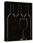 Silhouette of Three Red Wine Bottles and One Red Wine Glass-Walter Cimbal-Stretched Canvas