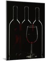 Silhouette of Three Red Wine Bottles and One Red Wine Glass-Walter Cimbal-Mounted Photographic Print