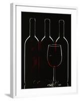 Silhouette of Three Red Wine Bottles and One Red Wine Glass-Walter Cimbal-Framed Photographic Print