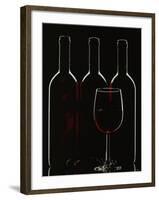 Silhouette of Three Red Wine Bottles and One Red Wine Glass-Walter Cimbal-Framed Photographic Print