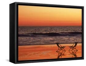 Silhouette of Two Chairs on the Beach-Mitch Diamond-Framed Stretched Canvas