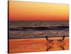 Silhouette of Two Chairs on the Beach-Mitch Diamond-Stretched Canvas