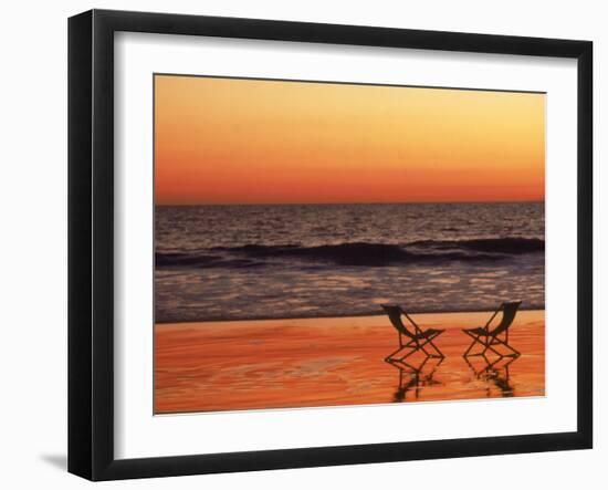 Silhouette of Two Chairs on the Beach-Mitch Diamond-Framed Photographic Print