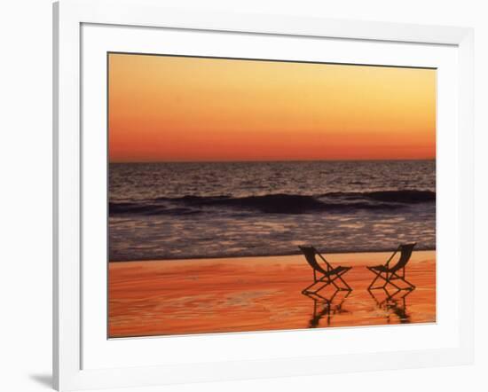 Silhouette of Two Chairs on the Beach-Mitch Diamond-Framed Photographic Print