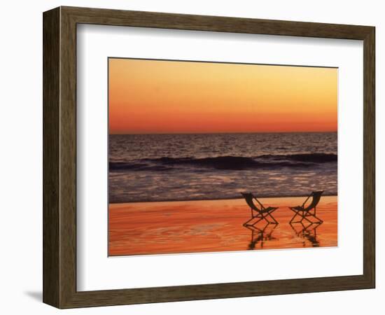 Silhouette of Two Chairs on the Beach-Mitch Diamond-Framed Photographic Print