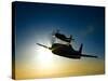 Silhouette of Two Grumman F8F Bearcats in Flight-Stocktrek Images-Stretched Canvas