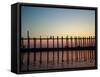 Silhouette of U Bien's Bridge on Lake Taungthaman, Burma-Brian McGilloway-Framed Stretched Canvas