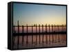 Silhouette of U Bien's Bridge on Lake Taungthaman, Burma-Brian McGilloway-Framed Stretched Canvas