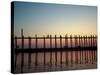 Silhouette of U Bien's Bridge on Lake Taungthaman, Burma-Brian McGilloway-Stretched Canvas