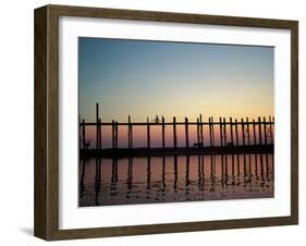 Silhouette of U Bien's Bridge on Lake Taungthaman, Burma-Brian McGilloway-Framed Photographic Print