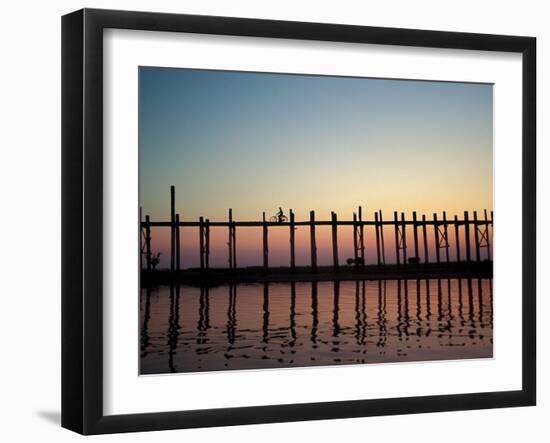 Silhouette of U Bien's Bridge on Lake Taungthaman, Burma-Brian McGilloway-Framed Photographic Print