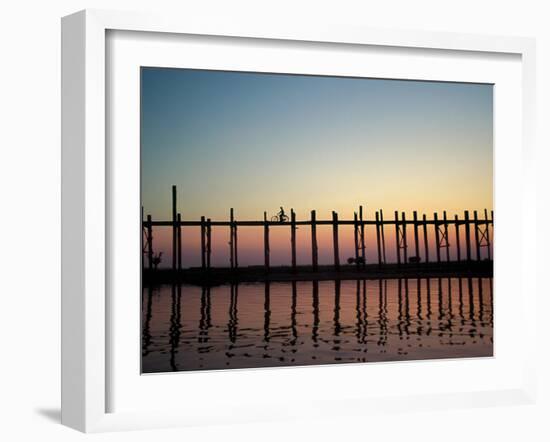 Silhouette of U Bien's Bridge on Lake Taungthaman, Burma-Brian McGilloway-Framed Photographic Print