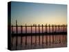 Silhouette of U Bien's Bridge on Lake Taungthaman, Burma-Brian McGilloway-Stretched Canvas