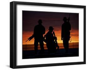 Silhouette of U.S Marines On a Bunker at Sunset in Afghanistan-Stocktrek Images-Framed Premium Photographic Print