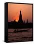 Silhouette of Wat Arun (Temple of the Dawn), at Sunset, on Banks of Chao Phraya River, Thailand-Richard Nebesky-Framed Stretched Canvas
