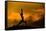 Silhouette of Woman Doing Yoga Meditation During Sunrise with Natural Golden Sunlight on Mountain-szefei-Framed Stretched Canvas
