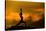 Silhouette of Woman Doing Yoga Meditation During Sunrise with Natural Golden Sunlight on Mountain-szefei-Stretched Canvas