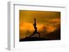 Silhouette of Woman Doing Yoga Meditation During Sunrise with Natural Golden Sunlight on Mountain-szefei-Framed Premium Photographic Print