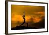 Silhouette of Woman Doing Yoga Meditation During Sunrise with Natural Golden Sunlight on Mountain-szefei-Framed Photographic Print