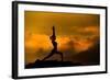 Silhouette of Woman Doing Yoga Meditation During Sunrise with Natural Golden Sunlight on Mountain-szefei-Framed Photographic Print