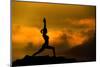 Silhouette of Woman Doing Yoga Meditation During Sunrise with Natural Golden Sunlight on Mountain-szefei-Mounted Photographic Print