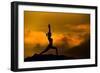 Silhouette of Woman Doing Yoga Meditation During Sunrise with Natural Golden Sunlight on Mountain-szefei-Framed Photographic Print