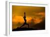 Silhouette of Woman Doing Yoga Meditation During Sunrise with Natural Golden Sunlight on Mountain-szefei-Framed Photographic Print