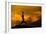 Silhouette of Woman Doing Yoga Meditation During Sunrise with Natural Golden Sunlight on Mountain-szefei-Framed Photographic Print