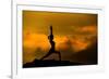 Silhouette of Woman Doing Yoga Meditation During Sunrise with Natural Golden Sunlight on Mountain-szefei-Framed Photographic Print