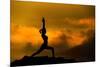 Silhouette of Woman Doing Yoga Meditation During Sunrise with Natural Golden Sunlight on Mountain-szefei-Mounted Photographic Print