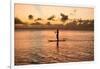 Silhouette of Woman Paddleboarding in the Pacific Ocean, Bora Bora, French Polynesia-null-Framed Photographic Print