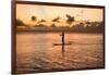 Silhouette of Woman Paddleboarding in the Pacific Ocean, Bora Bora, French Polynesia-null-Framed Photographic Print