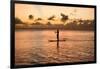 Silhouette of Woman Paddleboarding in the Pacific Ocean, Bora Bora, French Polynesia-null-Framed Photographic Print