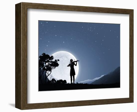 Silhouette of Woman Playing Violin at Night-Sergey Nivens-Framed Photographic Print