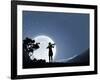 Silhouette of Woman Playing Violin at Night-Sergey Nivens-Framed Photographic Print