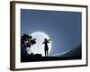 Silhouette of Woman Playing Violin at Night-Sergey Nivens-Framed Photographic Print