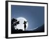 Silhouette of Woman Playing Violin at Night-Sergey Nivens-Framed Photographic Print