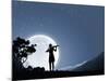 Silhouette of Woman Playing Violin at Night-Sergey Nivens-Mounted Photographic Print