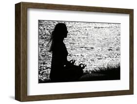 Silhouette of woman practicing yoga at sunset. Lotus position. French Alps. France-null-Framed Photographic Print