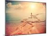 Silhouette of Young Woman Walking on Dead Sea at Sunrise-vvvita-Mounted Photographic Print