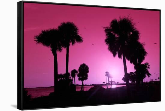 Silhouette Palm Trees at Sunset-Philippe Hugonnard-Framed Stretched Canvas